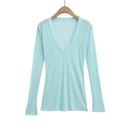 Deep V Neck Sheer T-Shirt black