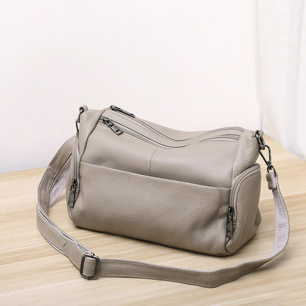 Elegante bolso de hombro de piel auténtica – Bolso bandolera y bolso de hombro estilo mamá 
