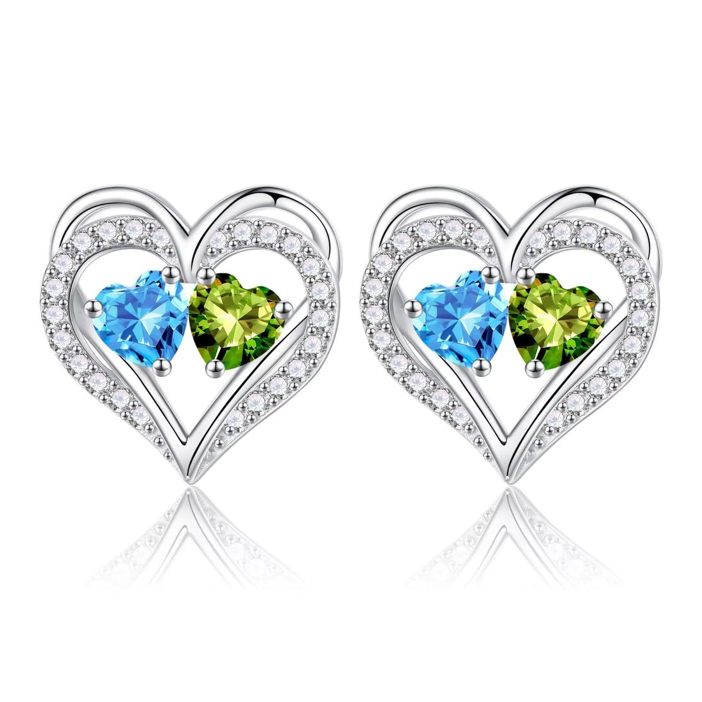 Sterling Silver Birthstone Heart Earrings new