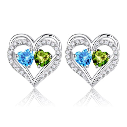 Sterling Silver Birthstone Heart Earrings new