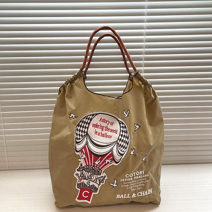 Bolso tote con estampado sencillo de globos aerostáticos, bolso de tela ecológico bordado para mujer, bolso bandolera portátil de nailon 