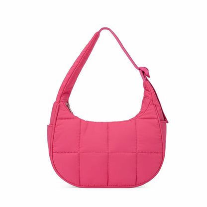 Bolso de nailon de gran capacidad para mujer, bolso de hombro versátil, bolso de seda y algodón de color liso, bolso acolchado tipo hobo 