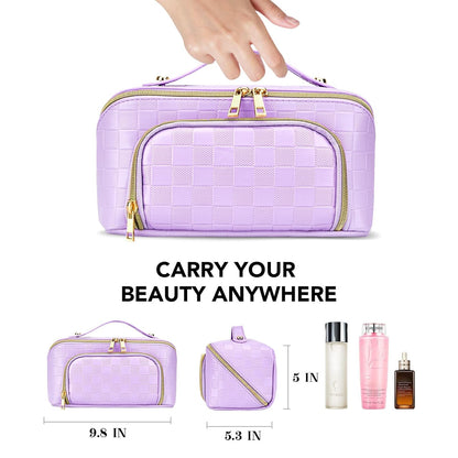 Chessboard double pillow cosmetic bag, multifunctional waterproof toilet bag, makeup bag with compartments,