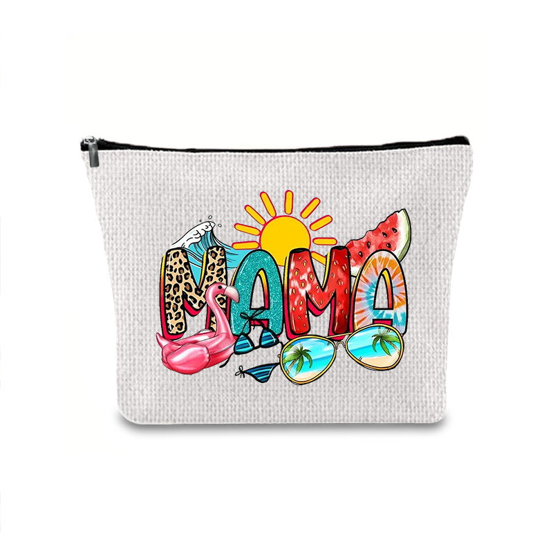 Linen printed cosmetic bag, cosmetic lipstick storage bag, small simple zipper evening clutch bag,