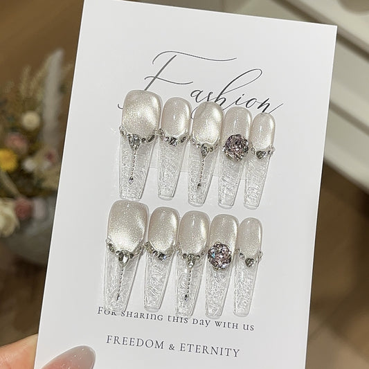 1014 - Uñas postizas hechas a mano, de presión, removibles