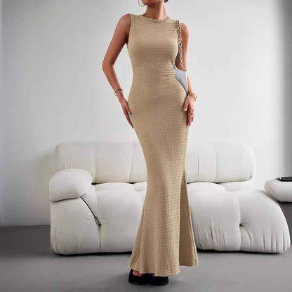 Sleeveless Tights Fashion Elegant Women's Slim Fit Women's Sleeveless Pleated Maxi Dress