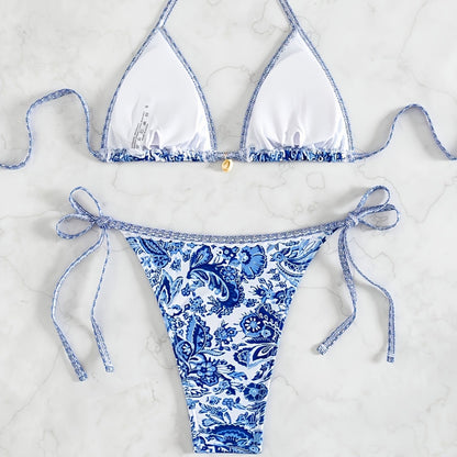 Printed Two-Piece Bikini Set with Adjustable Straps Women's Swimsuit