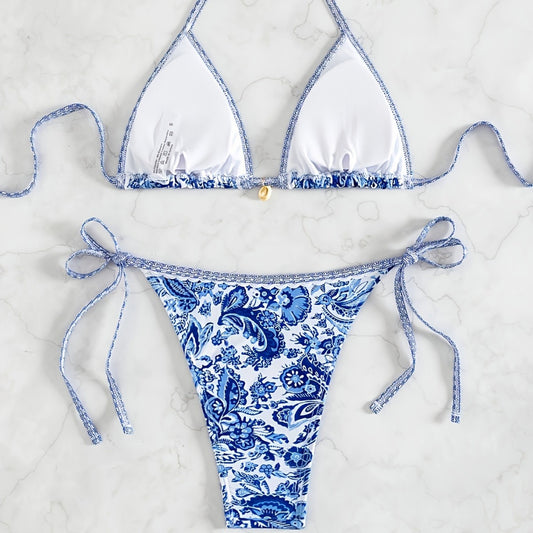 Printed Two-Piece Bikini Set with Adjustable Straps Women's Swimsuit