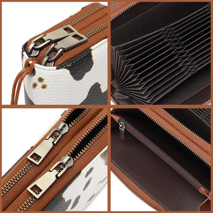 RFID anti-theft brush, women's long wallet, retro cow pattern organ card bag, large capacity clutch bag. -dropshippingabc.com