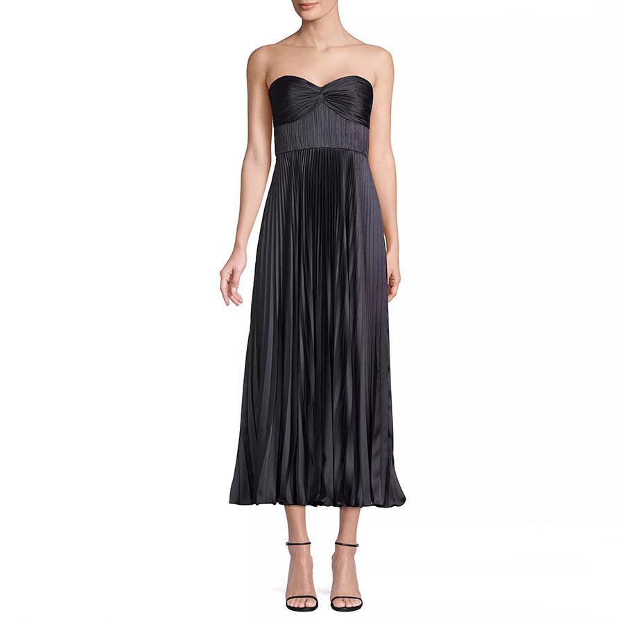 Vestido tubo plisado de satén