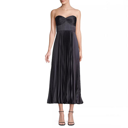 Vestido tubo plisado de satén