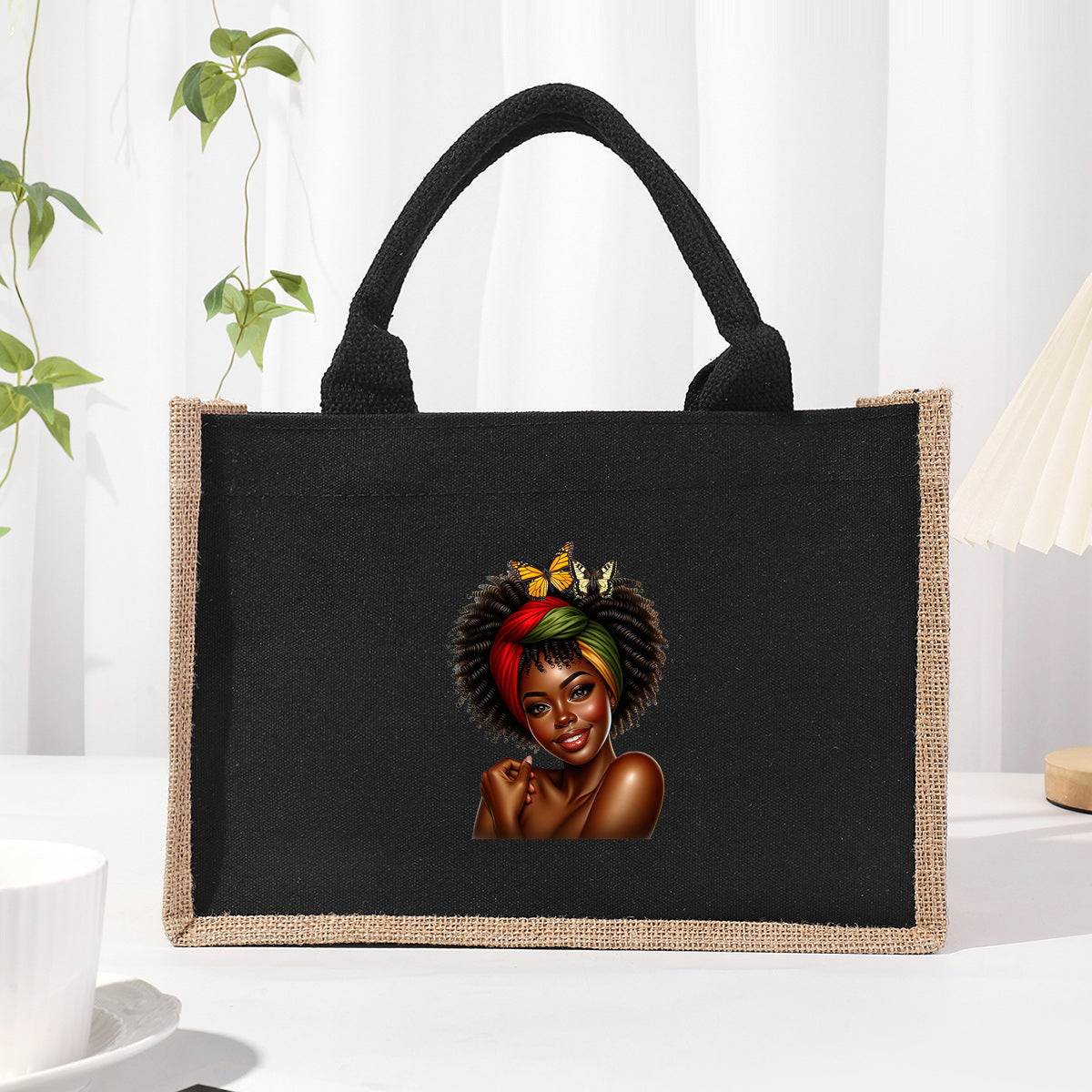 Bolsa de tela de algodón y lino, bolsa de tela con letras estampadas, bolso ligero portátil, bolsa de regalo para compras 