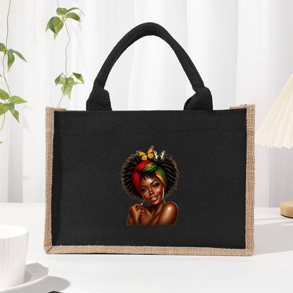 Bolsa de tela de algodón y lino, bolsa de tela con letras estampadas, bolso ligero portátil, bolsa de regalo para compras 