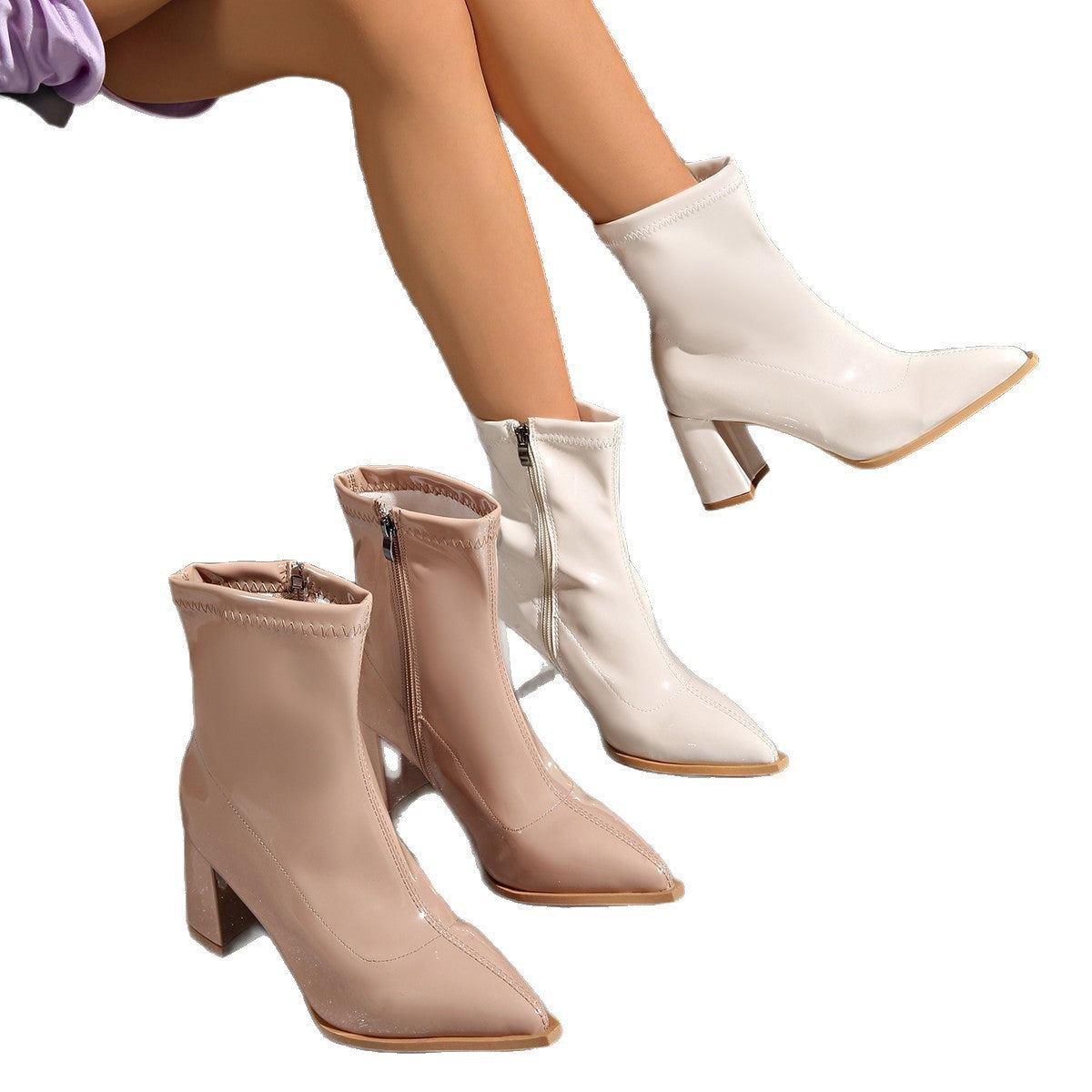 Chunky Heel Pointed Toe Ankle Boots