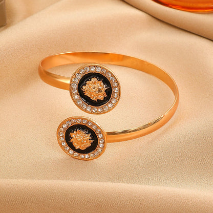 Trendy Lion Head Studs Necklace Ring Set for Women Daily & Party