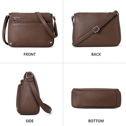 Small crossbody bag for women, shoulder bag multi-zip pocket bag, classic function messenger bag