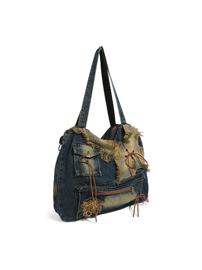 Bolso tote hobo de gran capacidad, bolso estilo Spice Girl, bolso retro para mujer, bolso vaquero lavado, bolso informal para mujer 