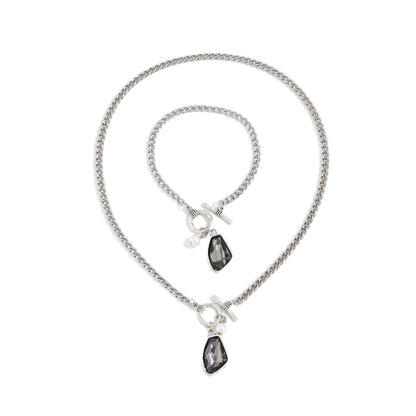 Luxury Irregular Acrylic Black Diamond Pendant Necklace & Bracelet Set Women Autumn Winter