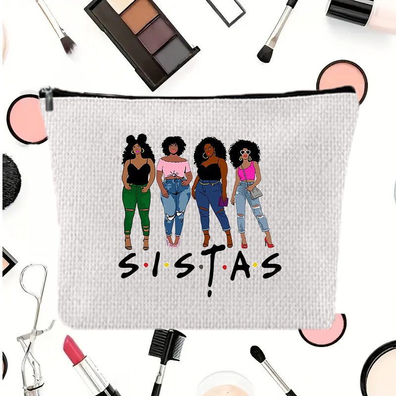 Linen printed cosmetic bag, cosmetic lipstick storage bag, small simple zipper evening clutch bag,