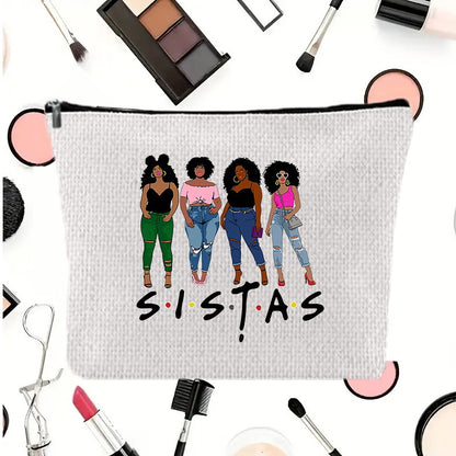 Linen printed cosmetic bag, cosmetic lipstick storage bag, small simple zipper evening clutch bag,