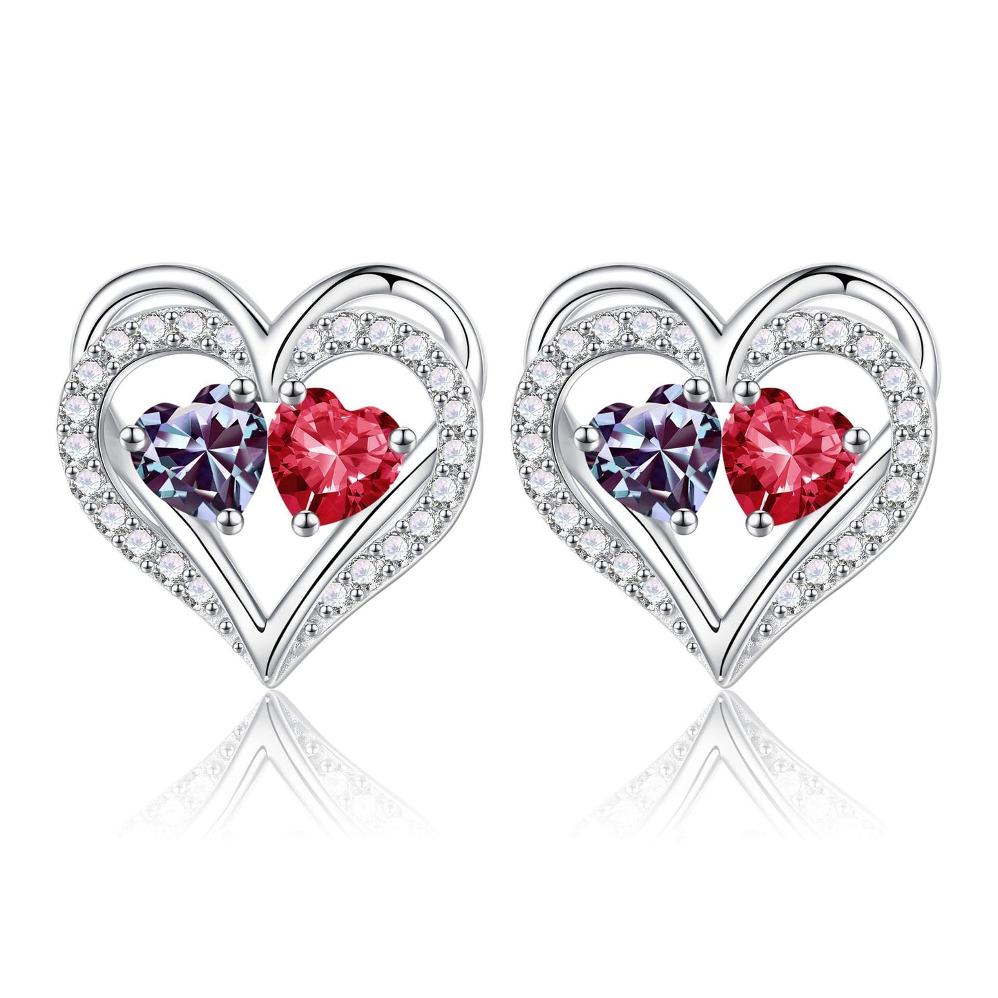 Sterling Silver Birthstone Heart Earrings new