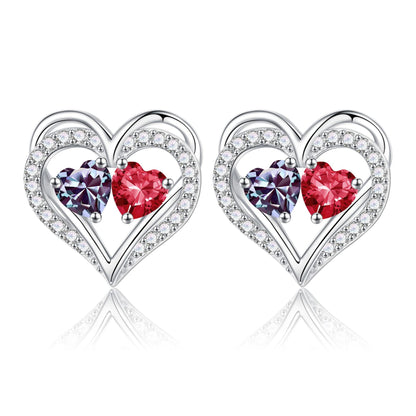 Sterling Silver Birthstone Heart Earrings new