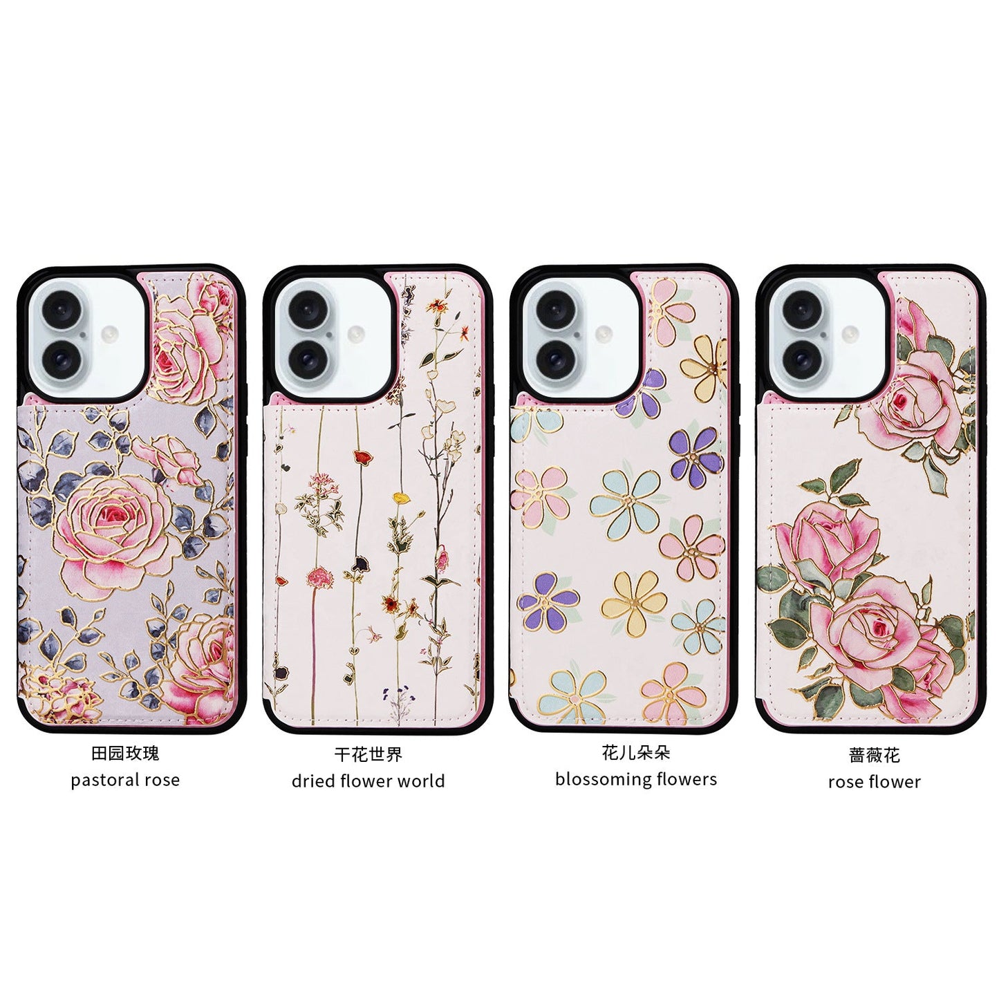 Phone Wallet For Apple 16 painted double buckle four-insert card wallet case 16pro max all-inclusive anti-drop case protective cover -dropshippingabc.com