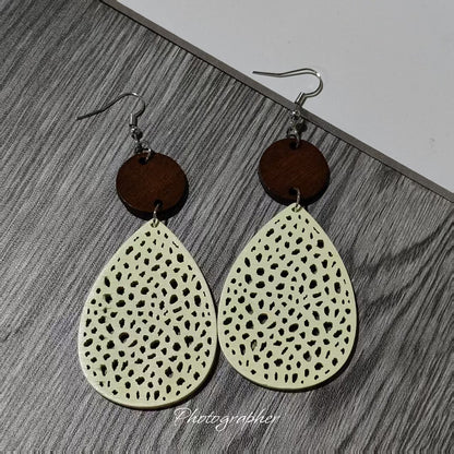 Bohemian Wood Disc and Leather Tassel Earrings