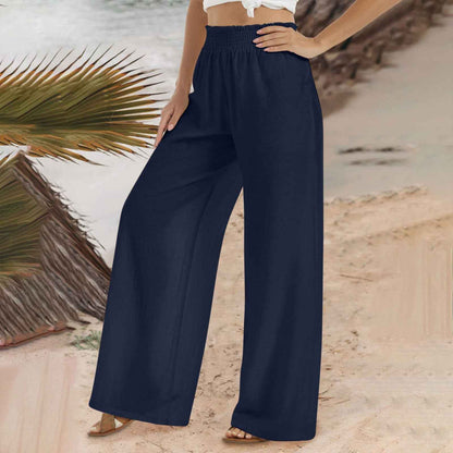 Women's Shirred Waist Wide Leg Pants