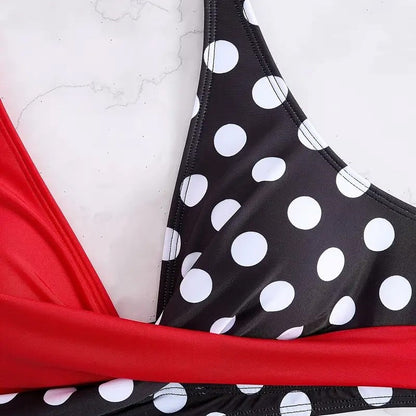 Printed Color Block Polka Dot Crisscross Backless Sexy Two Piece Swimsuit Bikini for Women