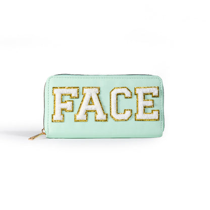 Cartera bordada con el alfabeto para mujer, monedero largo, tarjetero de nailon con cremallera, monedero multifuncional 