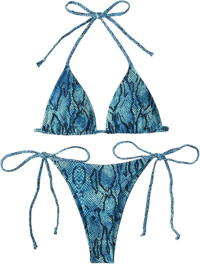 Bikini printed strap swimsuit set backless split swimsuit