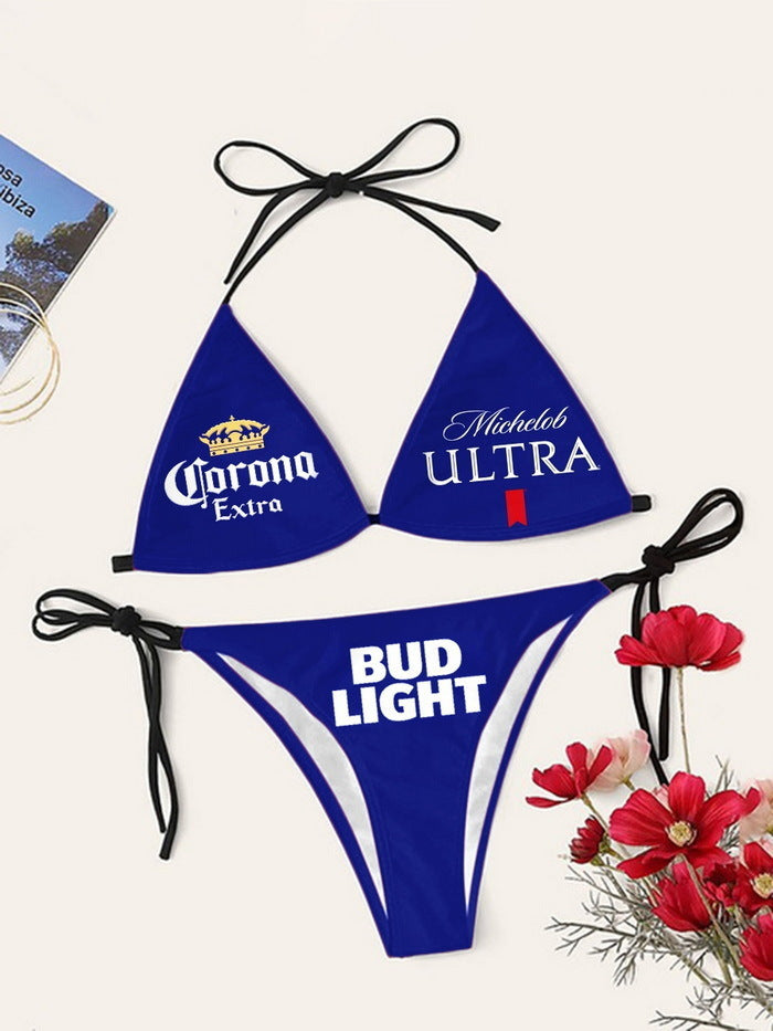 Bikini printed strap swimsuit set backless split swimsuit