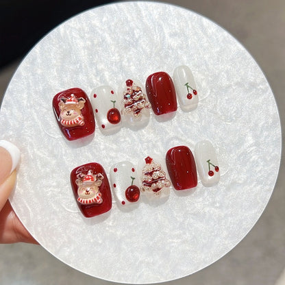 Parche de uñas postizas para uñas, hecho a mano, de alta calidad, tridimensional, para árbol de Navidad, otoño e invierno