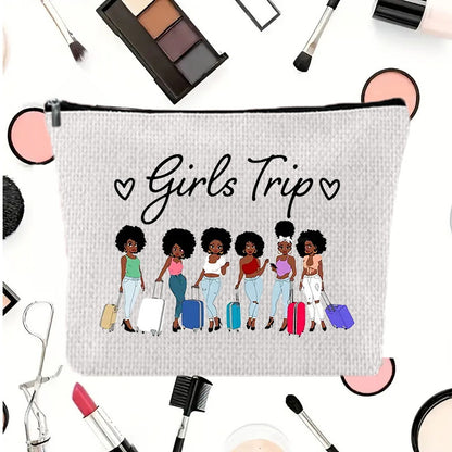 Linen printed cosmetic bag, cosmetic lipstick storage bag, small simple zipper evening clutch bag,