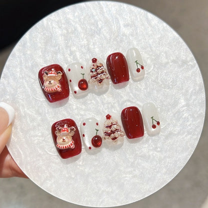 Parche de uñas postizas para uñas, hecho a mano, de alta calidad, tridimensional, para árbol de Navidad, otoño e invierno