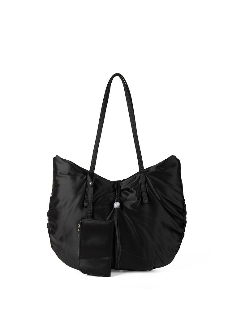 Bolso hobo informal de nailon de gran capacidad - Bolso tote portátil para mujer con diseño de bandolera plisada 