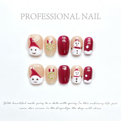 Colección navideña Feliz Navidad Industria pesada Arte de uñas hecho a mano Uñas postizas largas y cortas