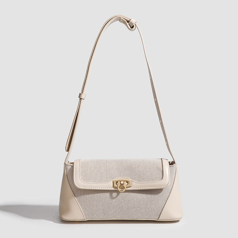 Small shoulder bag, design retro contrasting French underarm bag, versatile canvas portable shoulder bag, Crossbody baguette bag