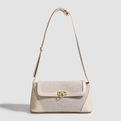 Small shoulder bag, design retro contrasting French underarm bag, versatile canvas portable shoulder bag, Crossbody baguette bag