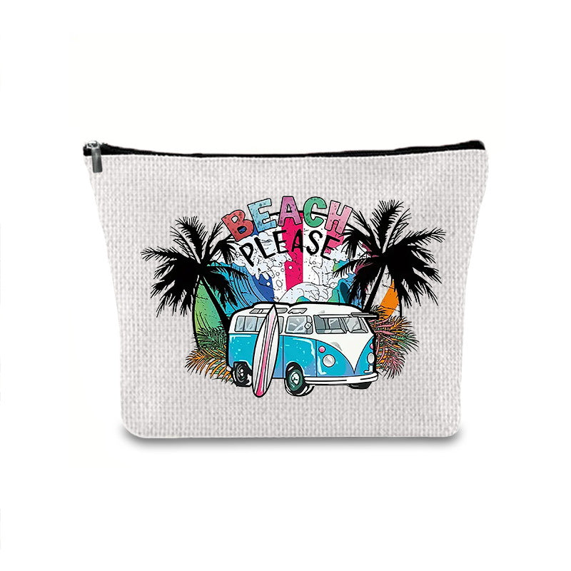 Linen printed cosmetic bag, cosmetic lipstick storage bag, small simple zipper evening clutch bag,