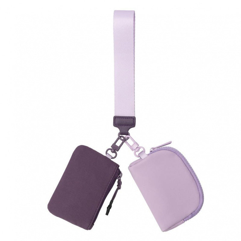Bolsa de identificación de nailon impermeable, bolso doble portátil multifuncional pequeño, monedero con llavero, monedero de pulsera para mujer informal, bolso de pulsera informal, monedero de pulsera tipo neceser. 