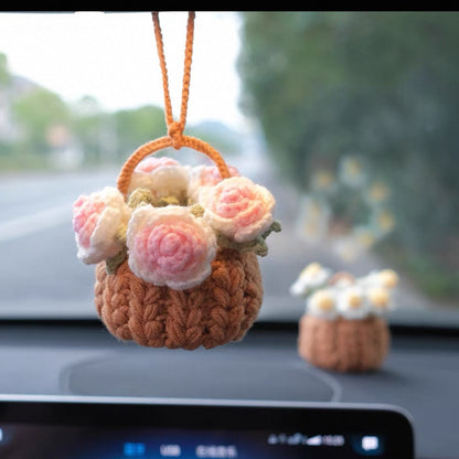 Colgante de planta de coche Decoración de coche Colgante de espejo retrovisor Lana creativa en el coche