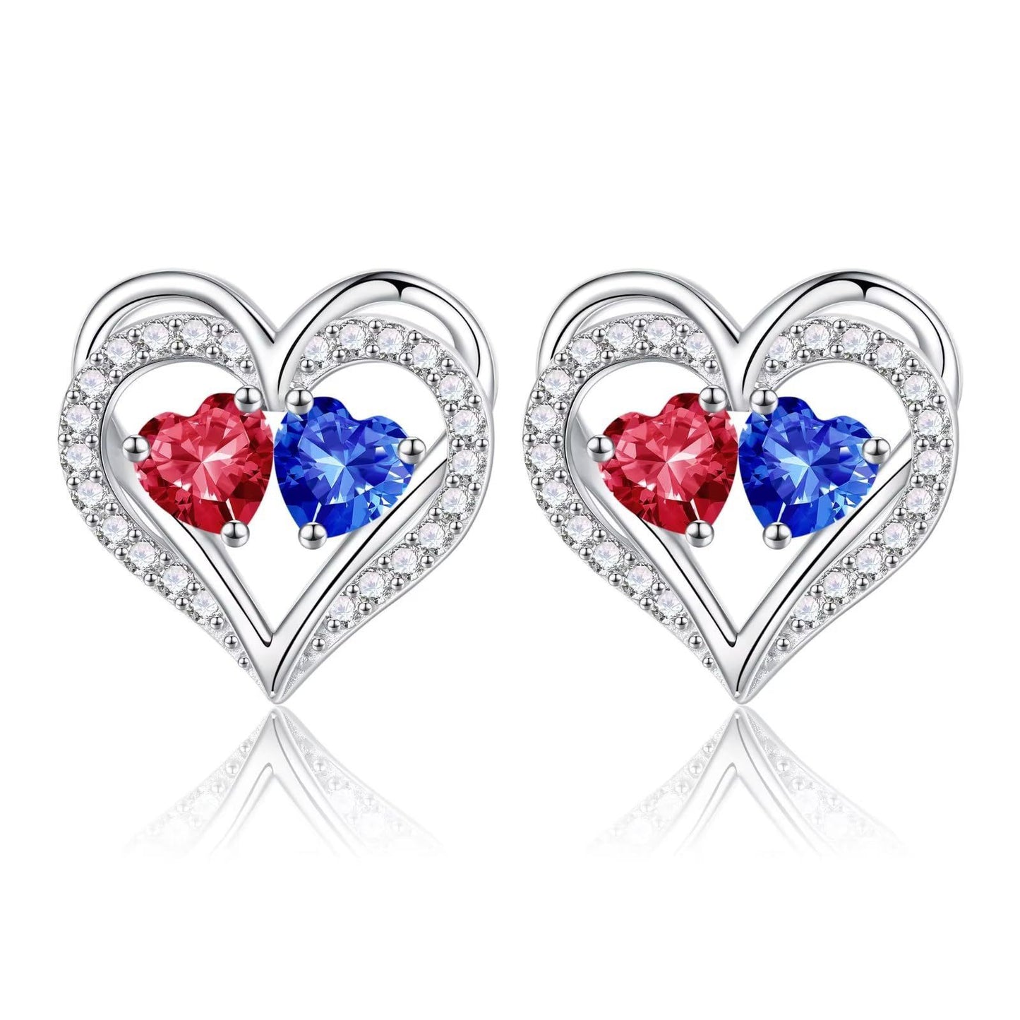 Sterling Silver Birthstone Heart Earrings new