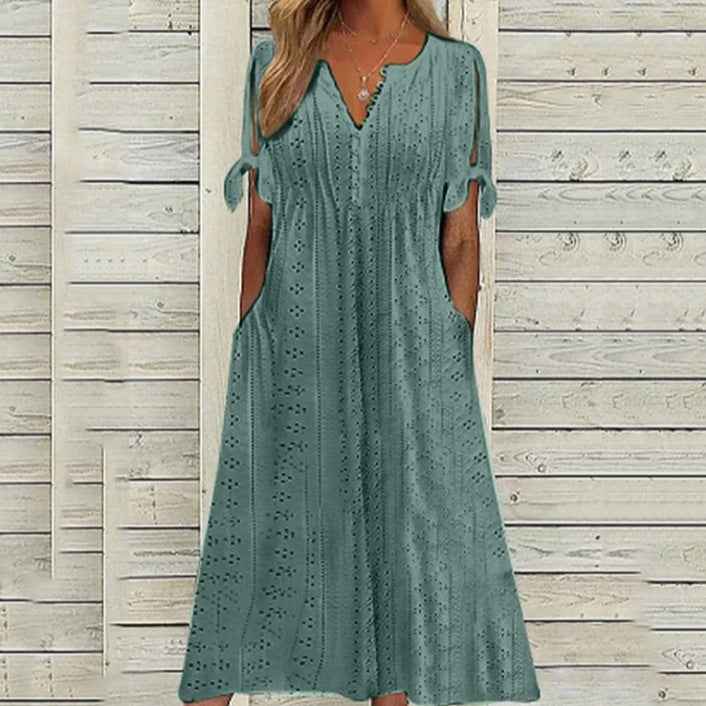 Women's Dress V-Neck Hollow Out Lace Long Dress Women