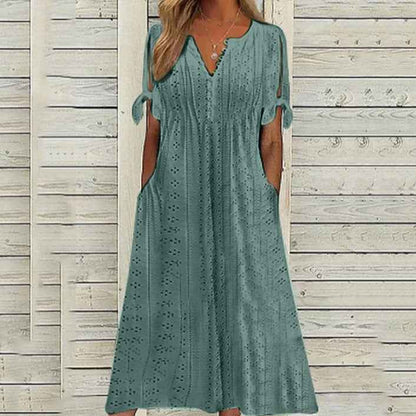 Women's Dress V-Neck Hollow Out Lace Long Dress Women