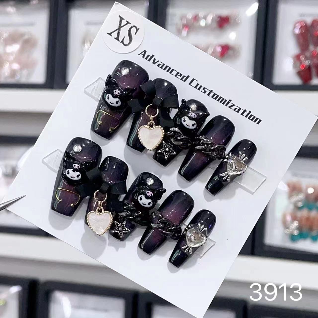 1025- Uñas postizas hechas a mano, de presión, removibles