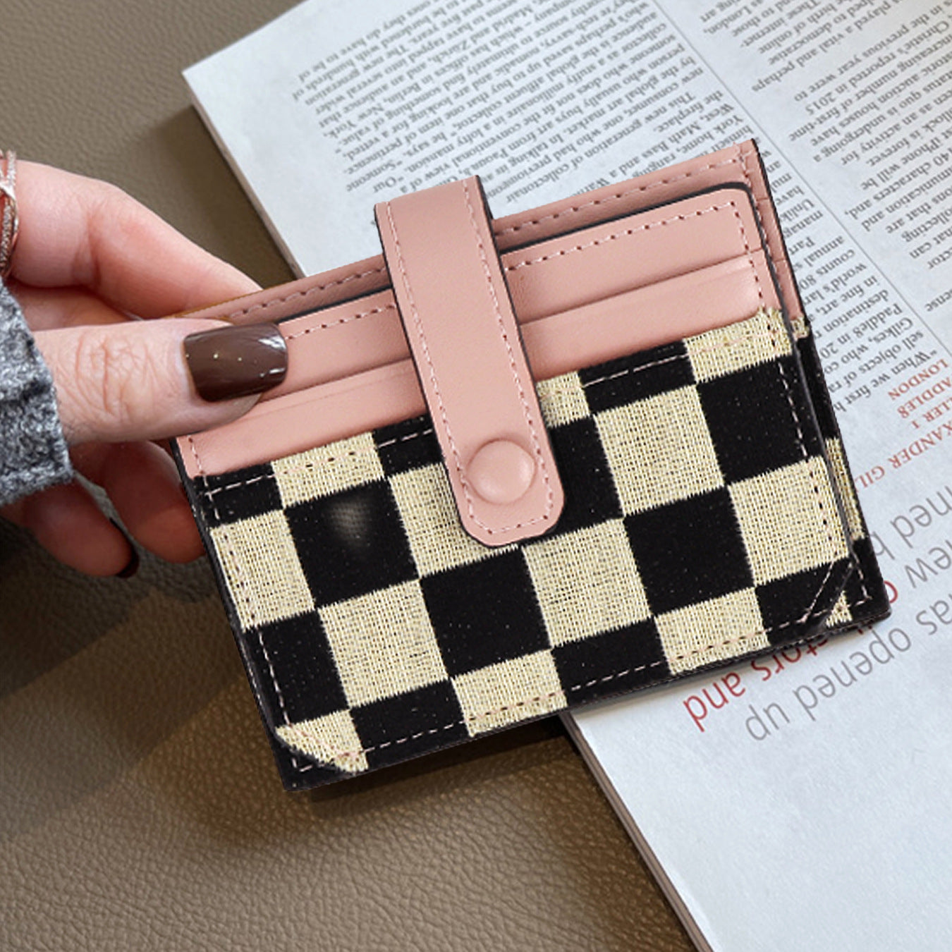 Portatarjetas pequeño para mujer, elegante tarjetero compacto de alta gama para el carné de conducir, tarjetero multifuncional ultrafino de lona 