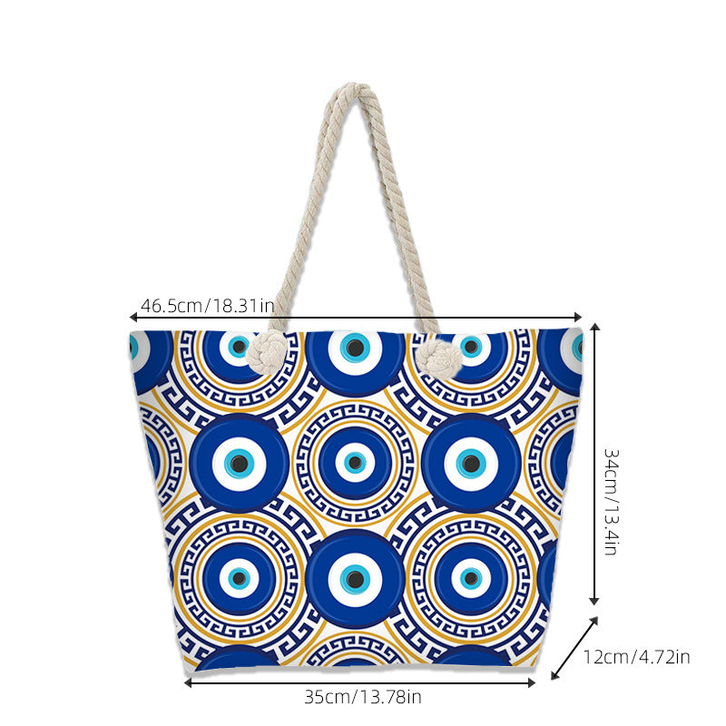 Evil Eye Beach Bag – Portable Travel Handheld Tote, Casual Shoulder Purse, Large Vacation Shopper