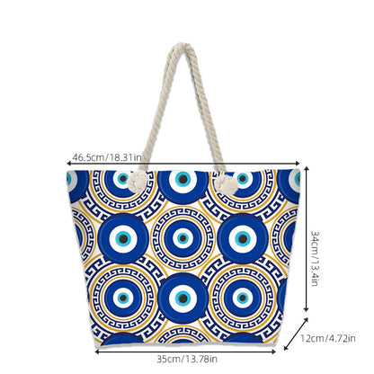 Evil Eye Beach Bag – Portable Travel Handheld Tote, Casual Shoulder Purse, Large Vacation Shopper